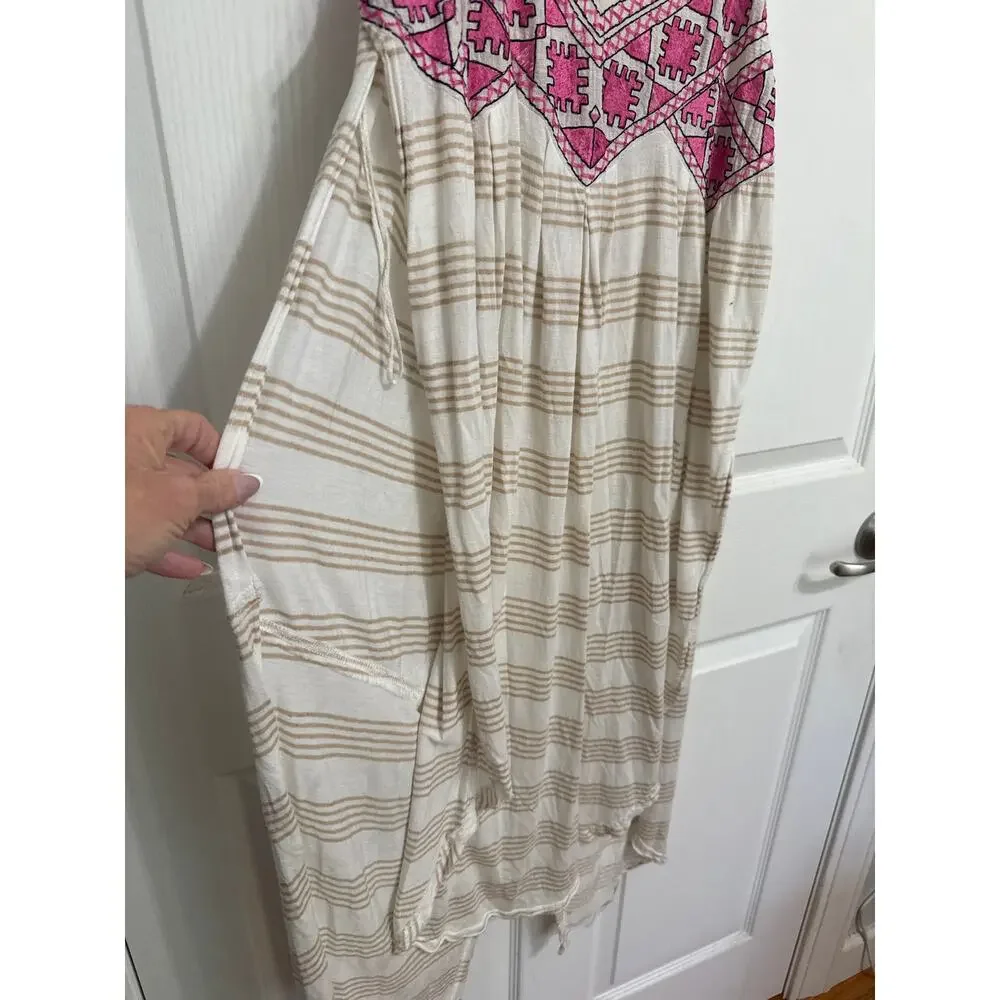 Free People Native Sun Embroidered Tunic Sand Size Large Boho Oversized - Picture 8 of 13